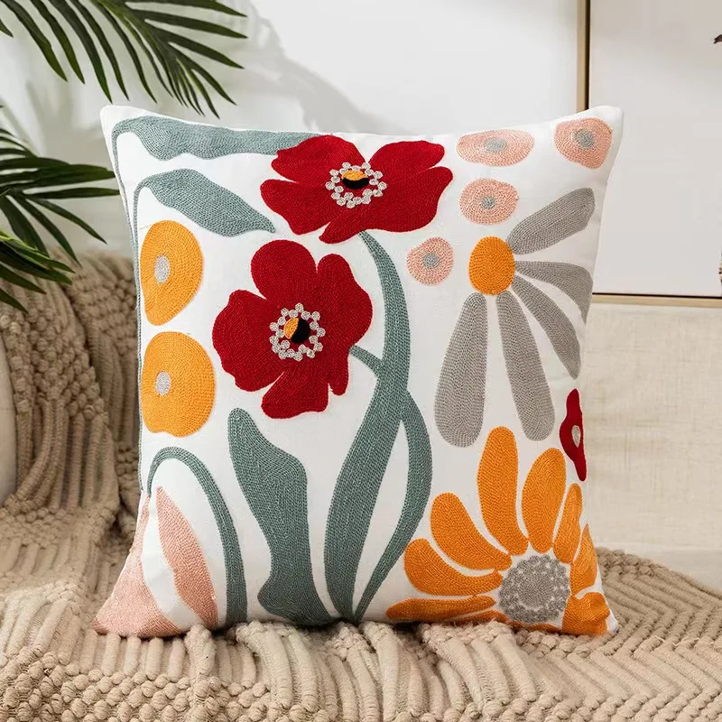 

Decorative Floral Leaves Embroidered Throw Pillow Case Cover Cotton Cushion Case for Couch Bed Sofa Living Room