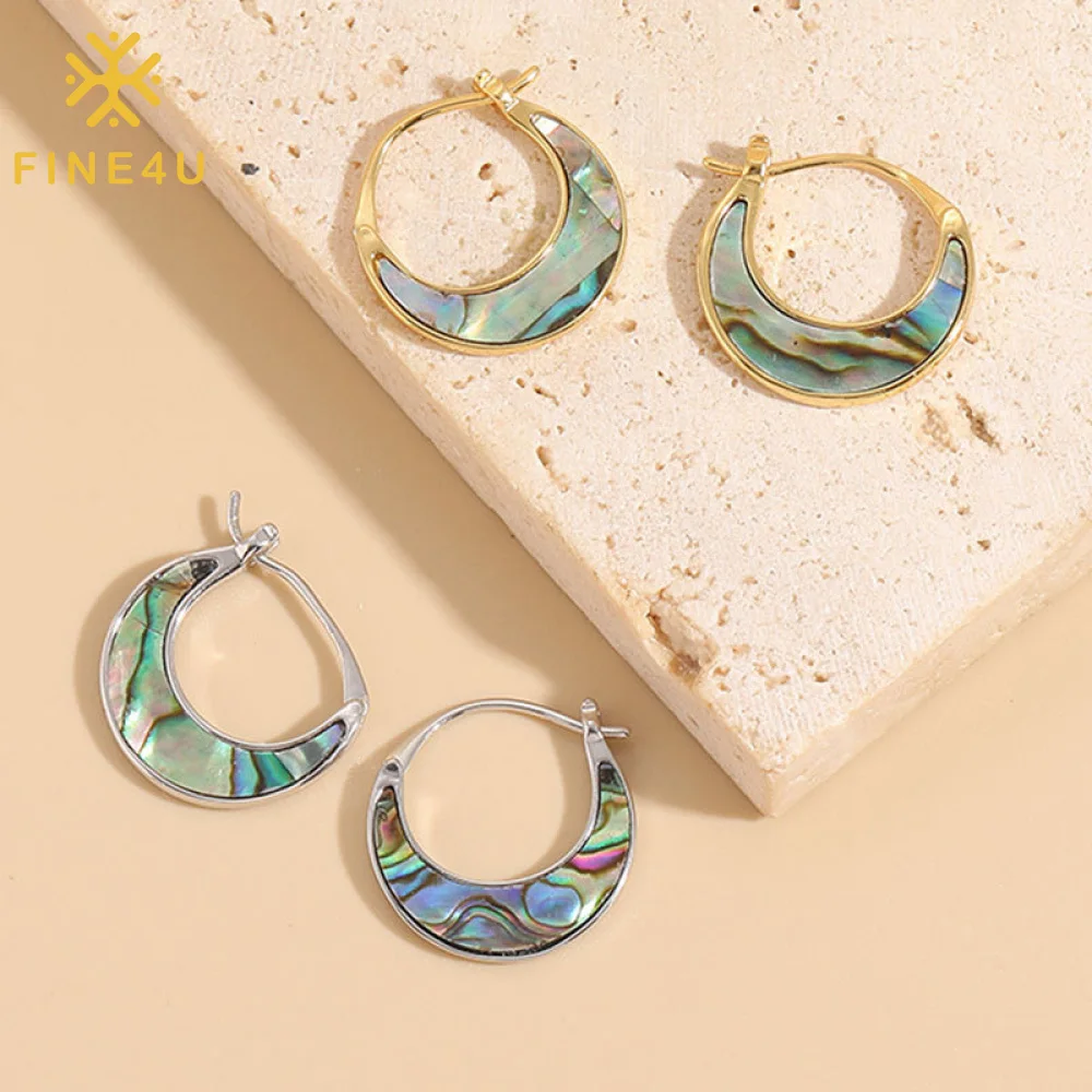 

Summer Beach Boho Vintage Jewelry Women Gold Plated Cowrie Seashell Hoop Abalone Shell Earrings