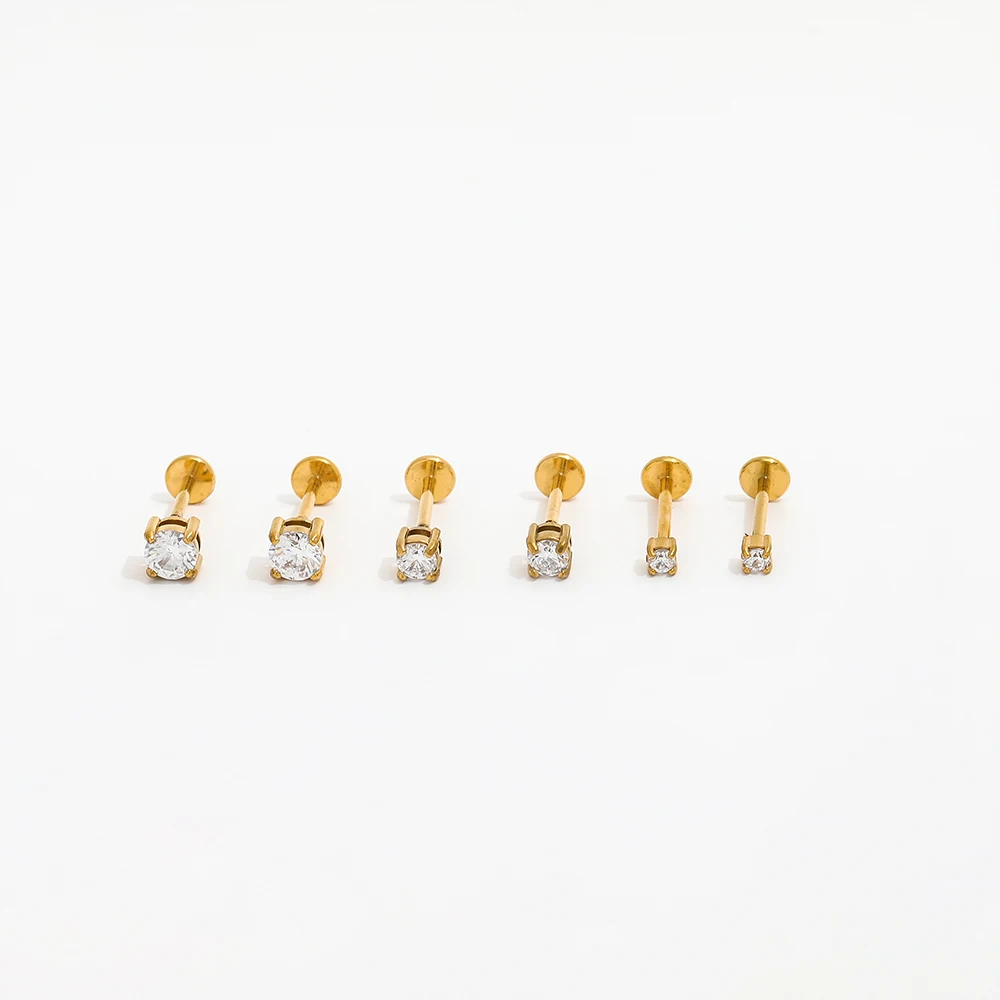 Trendy Earring 18K Gold Plated Dainty Zirconia Stud Earrings for Women Stainless Steel Earrings Wholesale 2/3/4mm