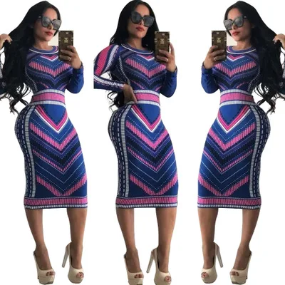 

women clothing autumn and winter long sleeve multicolor printed dresses prom dress
