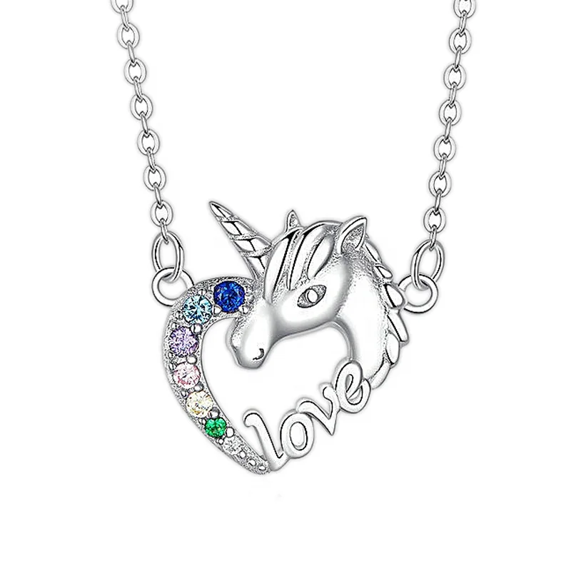 

GT04 Trendy Gifts High Quality Animal Unicorn Zircon Necklace Girls Rainbow Necklaces & Pendants Women Accessories For Women