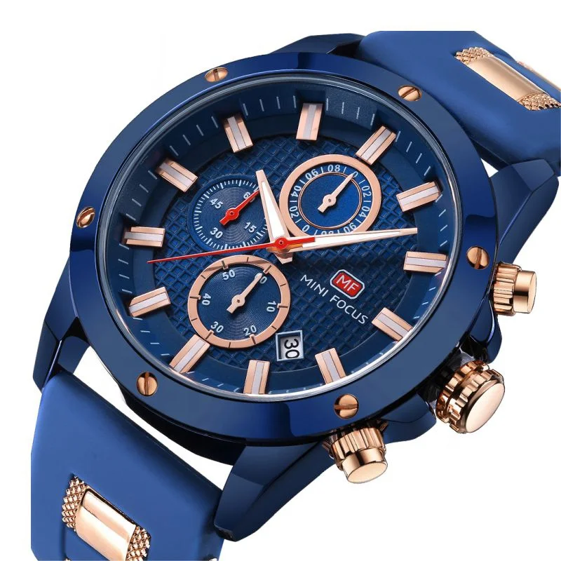 

MF0089G luxury watch for men MINIFOCUS High Quality Silicone Band Auto Chronograph Sport Watches