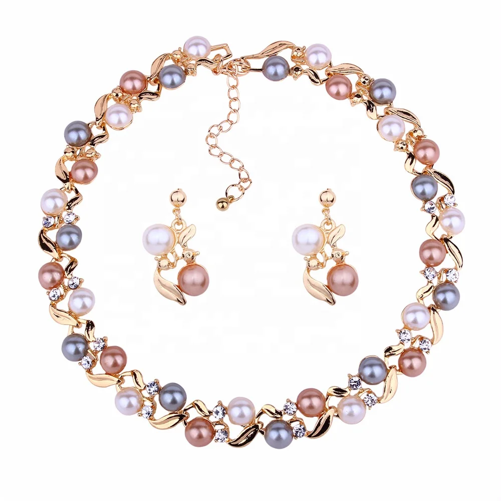

2021 Elegant Jewelry Set Pearl Necklace Earring Set For Women, Picture shows