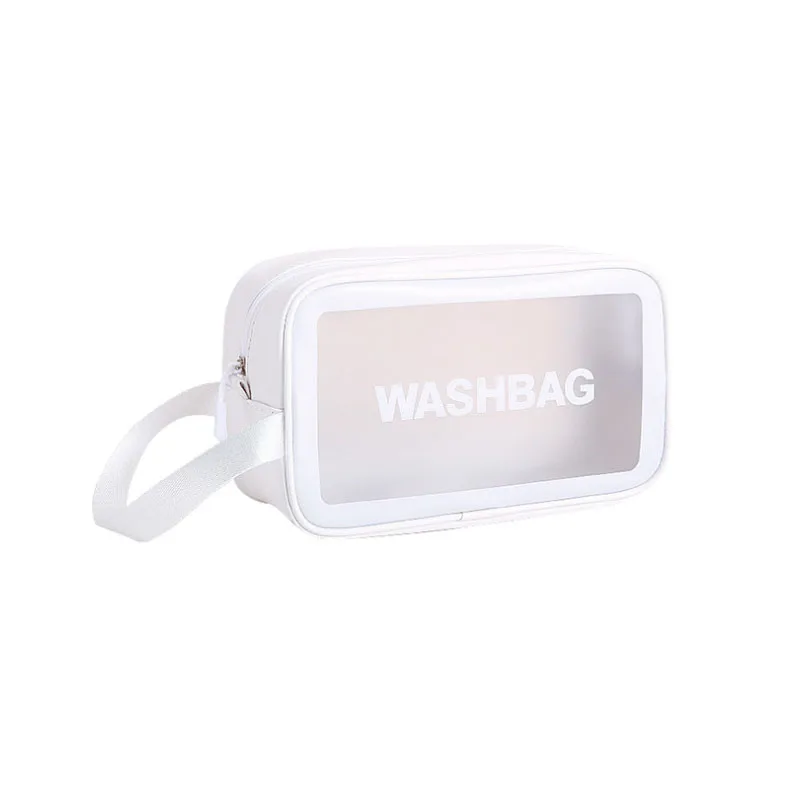 

Medium Capacity Women White Three-piece Scrub PVC Transparent Cosmetic Wash Bag Bath Swimming Storage Hand Bag