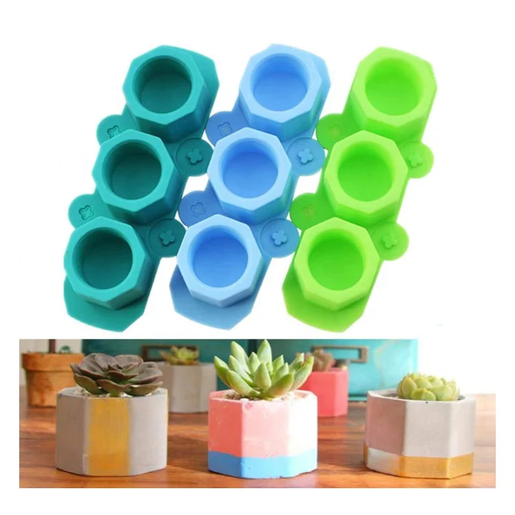

Cactus Seedlings Succulent Plant Planter Pot Mold Mini Octagon Flower Pot Silicone Molds for Concrete Cement Plaster Ice Glass, Blue, green, dark green