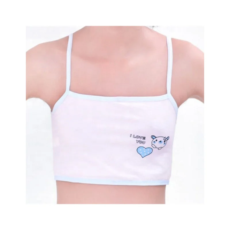 

1PC Cotton Baby Girls Bras Solid Color Young Girls Underwear For Sport Wireless Small Training Puberty Bra, White/pink/purple/blue/skin