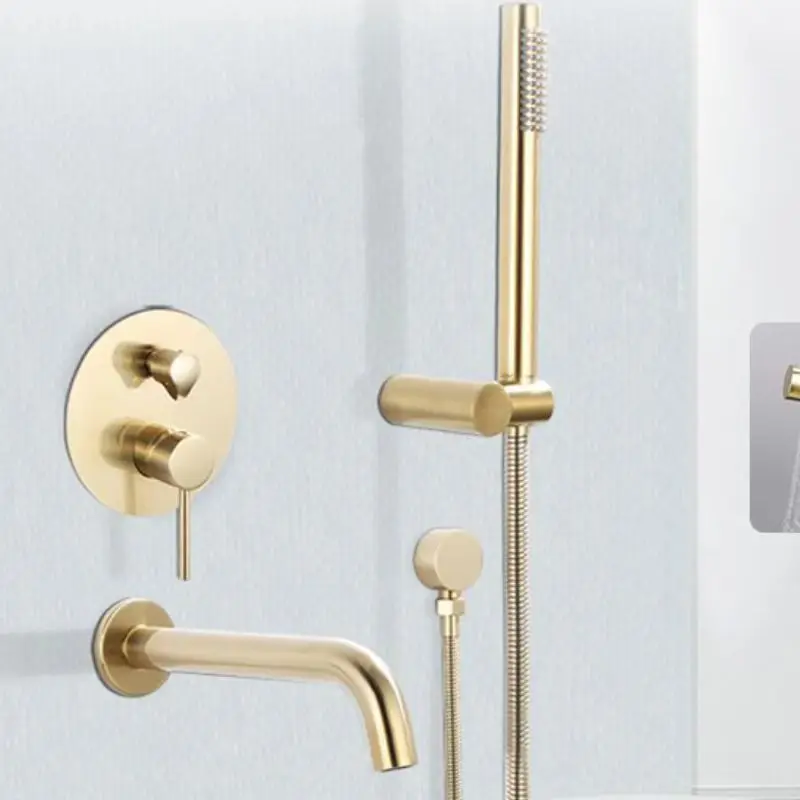 

Modern Design Brushed Gold Shower Room Faucets Kit Rain Shower Faucet Taps Brass Bath Shower Mixer Set For Hotel