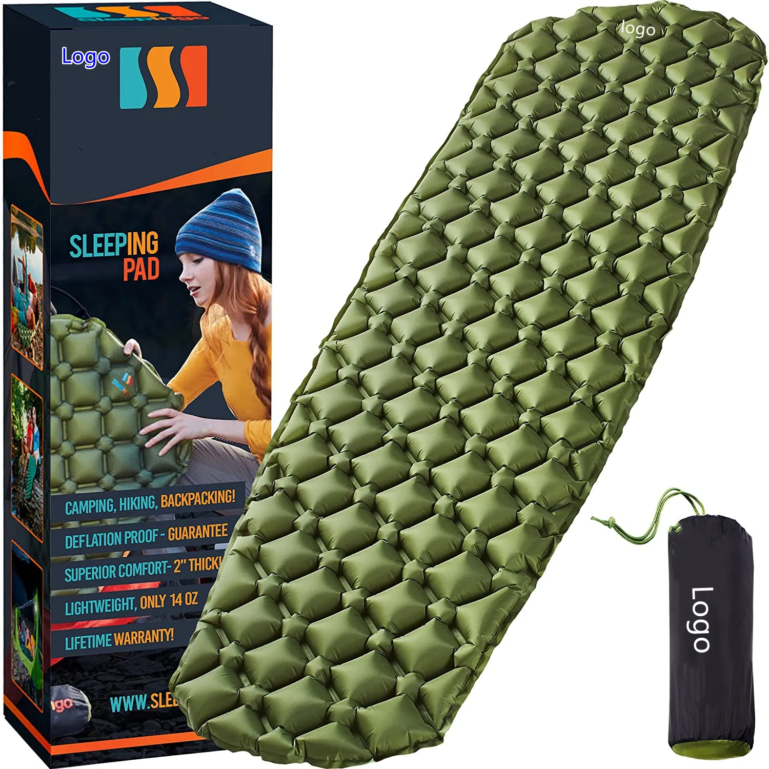 

Woqi Outdoor Ultralight camping sleeping mat 20D TPU coating lightweight 40D Nylon sleeping mattress pad, Green /blue / grey / orange / customized