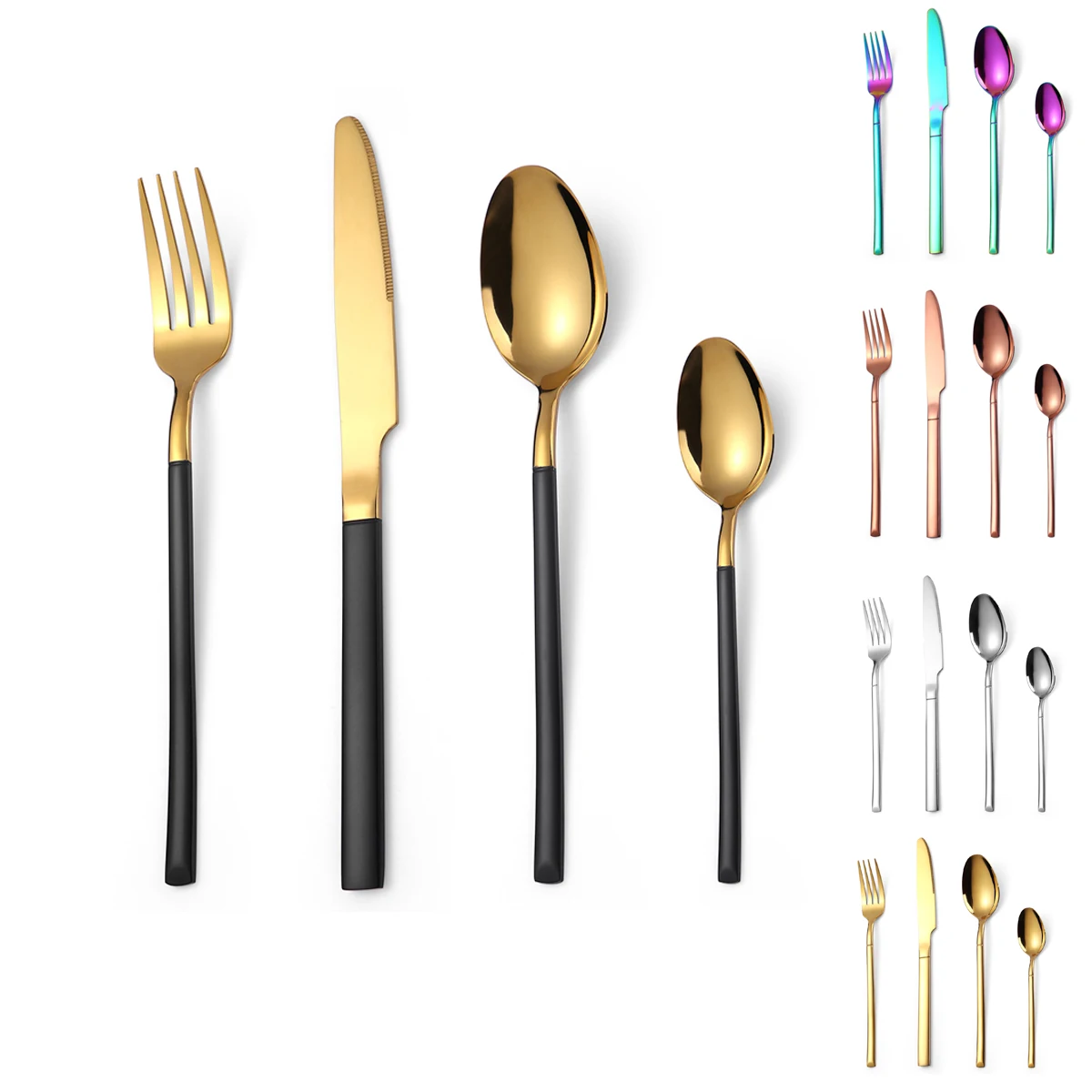 

Wholesale Custom Silverware Square Handle Flatware Wedding Bestek Black Gold Knife Spoon Fork Stainless Steel Cutlery Set, Silver, customized