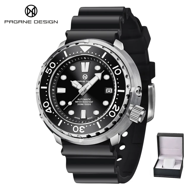 

PAGRNE DESIGN New 45mm Stainless Steel Large Dial Mechanical Watch 300M Waterproof Automatic Sapphire Glass Men's Watch