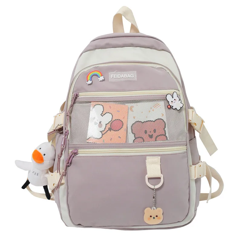 

Large Capacity Schoolbag Female Style Primary School Student Duck Cute Pendant Mesh Trendy Cute Backpack