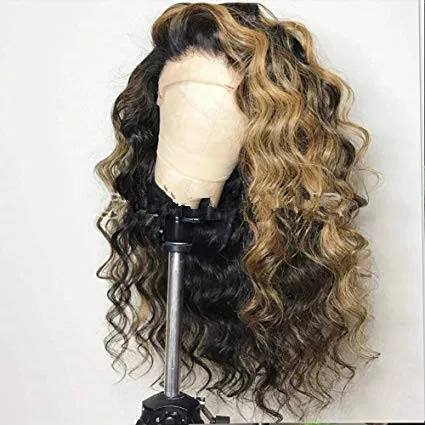 

Brown highlighted lace front wigs raw virgin cambodian curly hair ombre balayage lace front wig