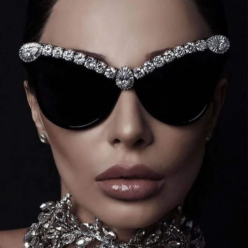 

7203 New Rhinestone Oversized Cat Eye Sunglasses Women Rhinestone Wholesale Sunglasses Ladies Women, 6 colors
