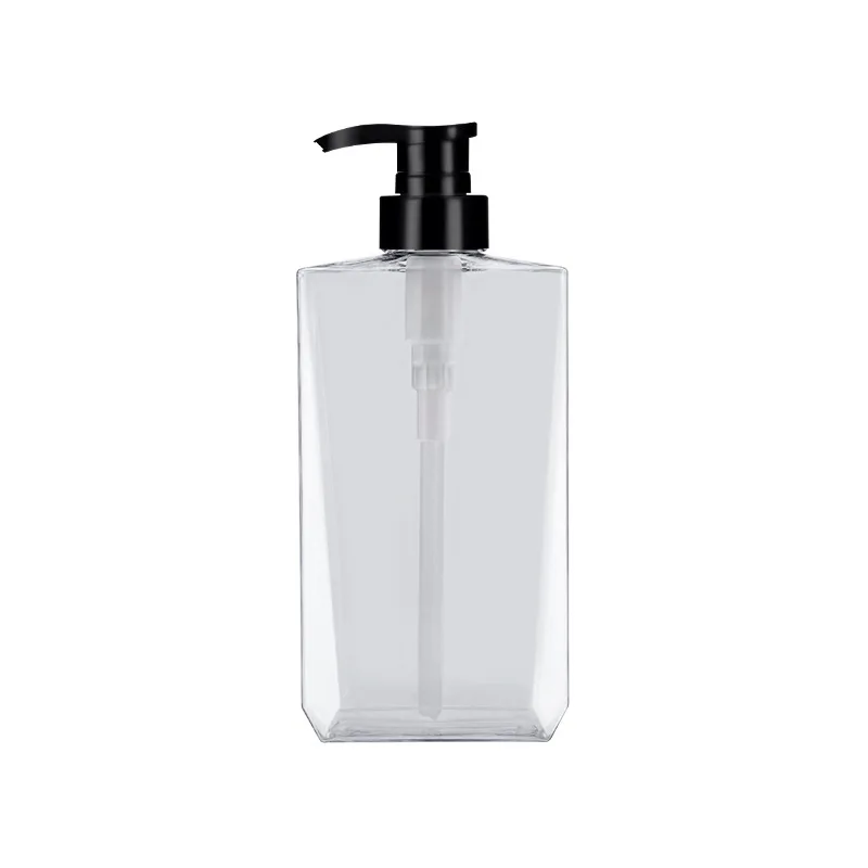 

Stock available PET press pump grey square 16oz plastic bottle transparent shampoo bottle 500ml