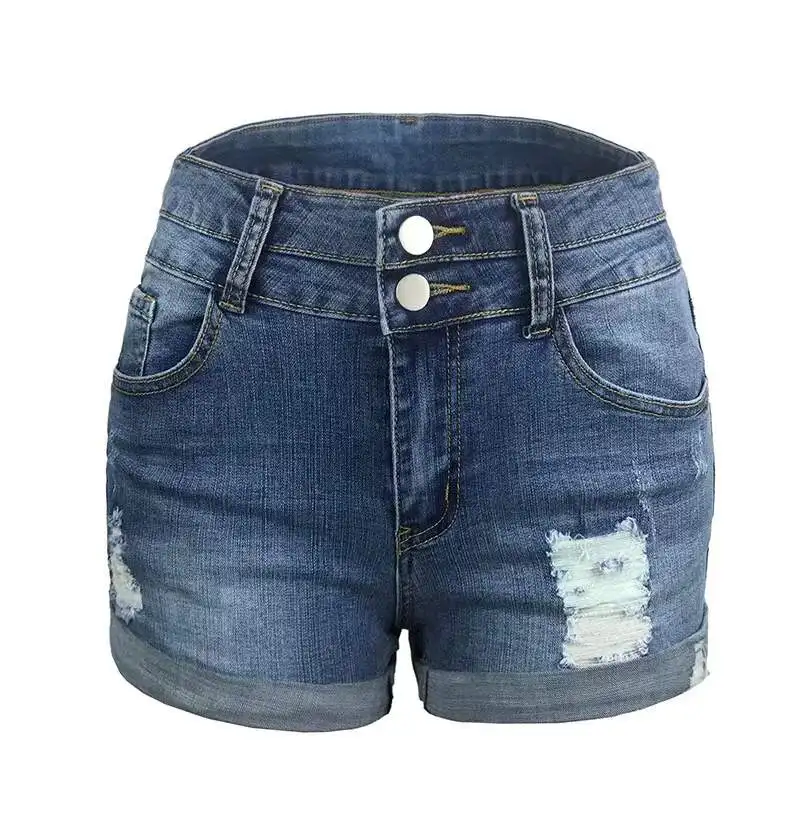 

Casual Wholesale Summer New Arrivals Fashion Pants Double Button Fly Solid Color Pockets Ripped Denim Shorts For Women