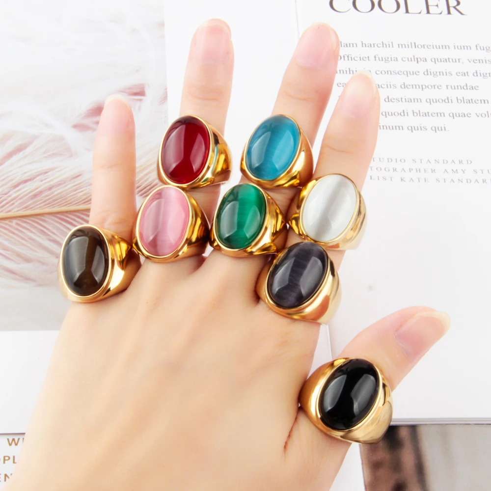 

Light luxury and exaggerated atmosphere unisex accessories High quality 316L stainless steel gold inlaid gemstone ring