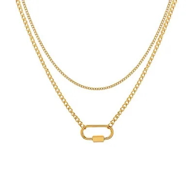 

2021 Best Selling Gold Plated Double Layers Choker Necklace Thin Chain Stainless Steel Paperclip Shaped Necklace For Women