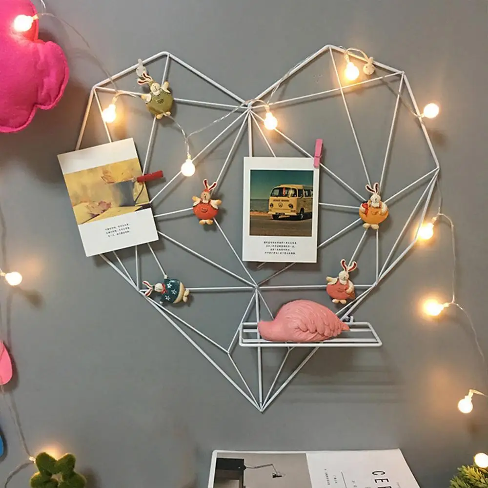 

Heart Wall Iron Hanging Shelves Clips Cords Art Crafts Home Livingroom Decor Photos Storage Rack Shelf Holders Decoration