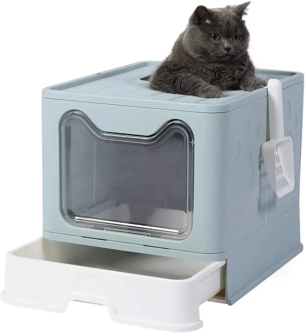 

Cat Litter Box Portable Ttoilet With Lid Top Entry Type Anti-Splashing closed Cat Litter Box, Blue,pink,grey