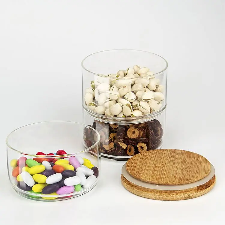 

Multi Specification Recycled Easy To Hold Glass Jar Wide Mouth Round Glass Jar With Bamboo Lid, Clear