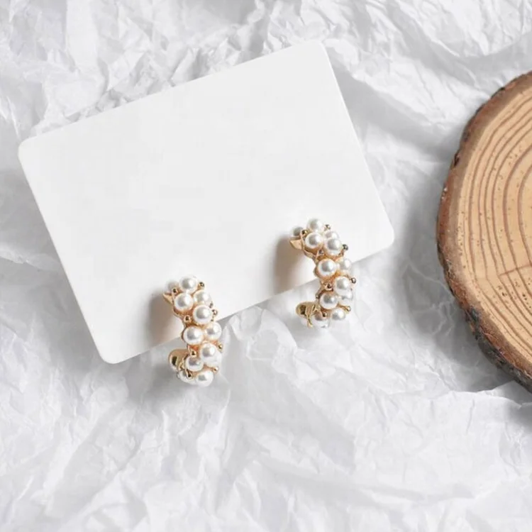 

New Vintage Japan Korean Hoop Earrings For Women Handmade Sweet Simulated Pearl Circle Jewelry Pendientes Gifts, Gold