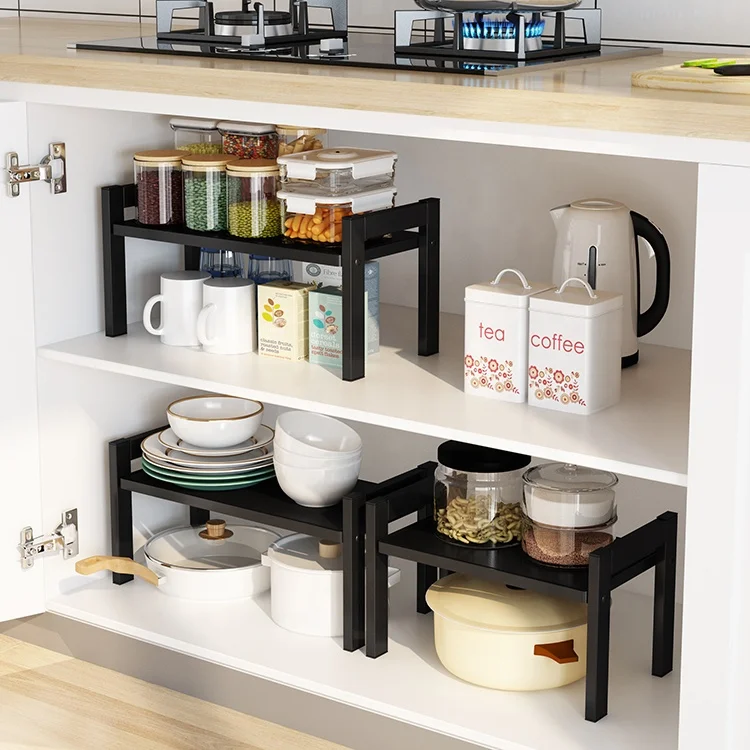 

New thickened black metal multi-layer desktop kitchen storage supplies