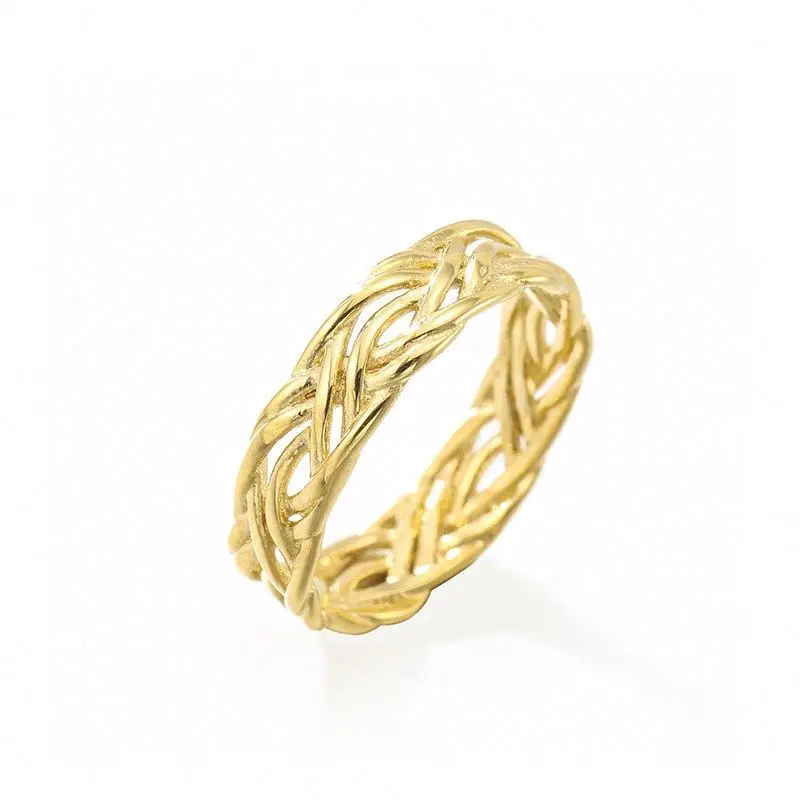 

Factory Direct Sales Intertwined Rattan Gold Plated Stainless Steel Hollow Ring, Gold color