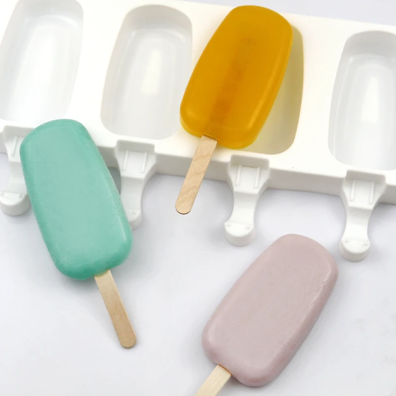

386 ready to shipment Chinese Supplier Food Grade 4 Cavities Oval Silicone Popsicle Ice Cream Mold ice cream mold silicone