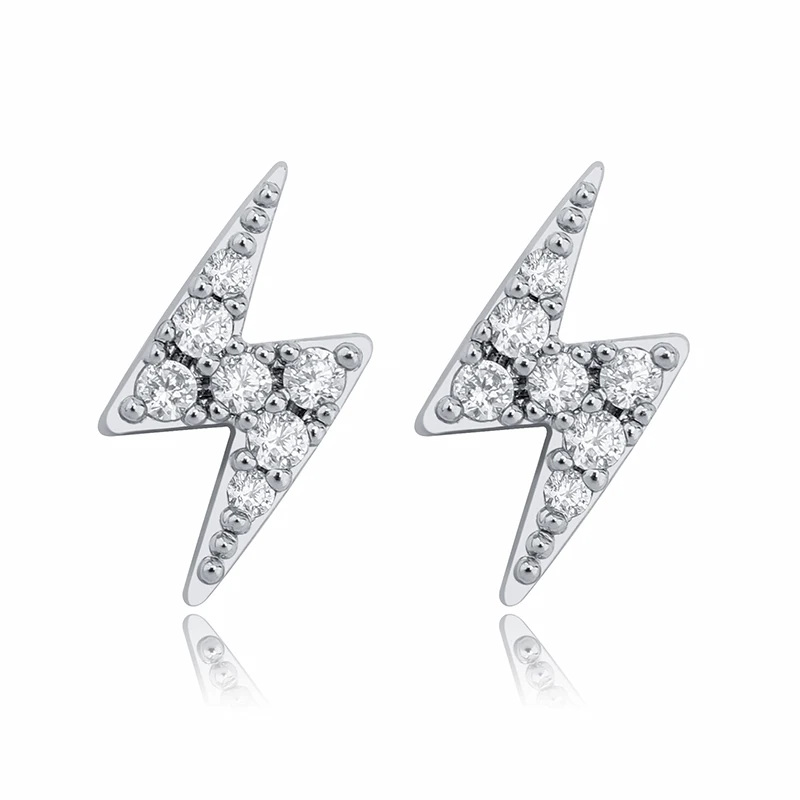 

High Quality Fulled Iced Out Diamond Lightning Thunder Stud Earrings Tiny Jewelry For Women, Picture shows