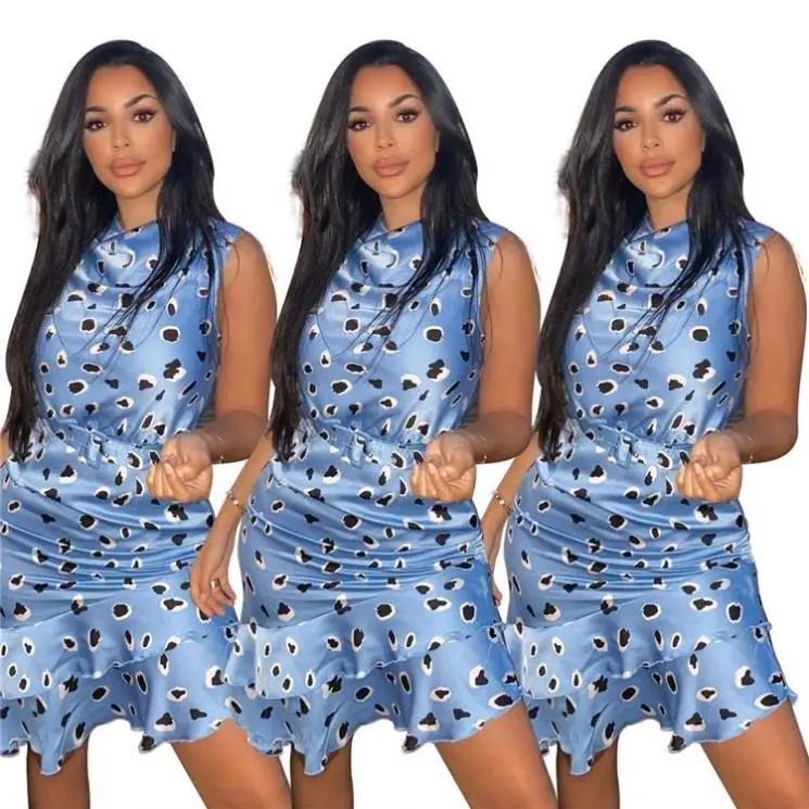 

TINA Fashion 2021 Sleeveless Round Neck Tie-Dyed Floral Casual Summer Party Club Dress