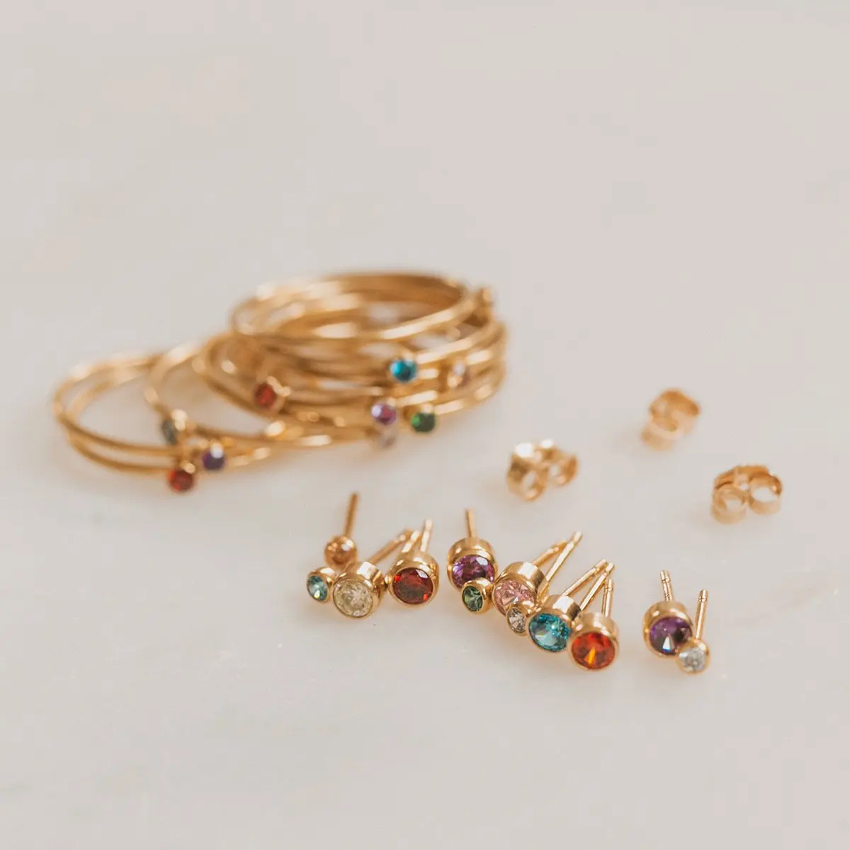 

Luxury Female Women Vintage Month Earrings Birthstone Stainless Steel 18K Gold Simple Crystal Zircon Diamond Stud Earrings, Siver,steel corol, gold, rose gold,customized