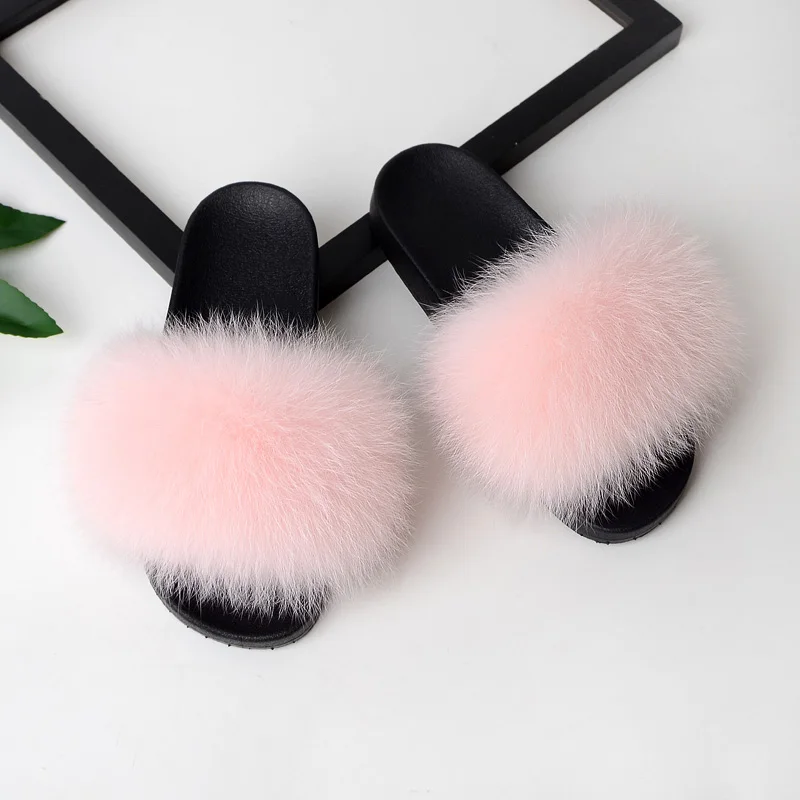 
2020 fluffy fox fur slippers designer slides for women 