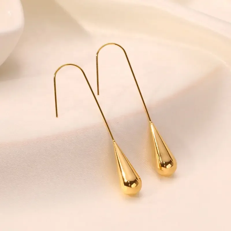 

Fashion Trendy Long Drop Earring Hooks Water Drop 18K Gold Plated Earrings Non Tarnish Free Stainless Steel Fine Jewelry Earring