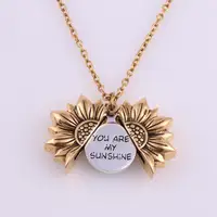 

2020 Custom You are my sunshine Open Locket Gold Sunflower Pendant Necklace For Women