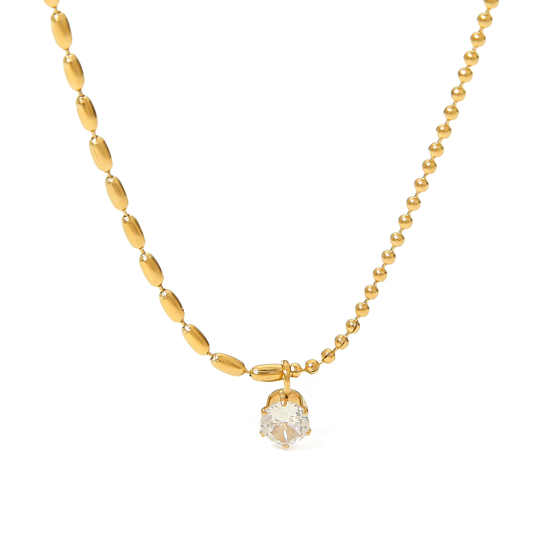 

Ins Minimalist Fashion Stainless Steel 18k Gold Geometric Beads Zircon Design Of A Round Bead Necklace Women