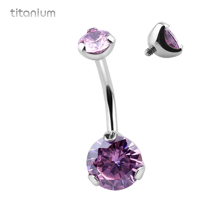 

G23 Titanium Internally Threaded Belly Ring Fashion Piercing Jewelry With Round Zircon Navel Piercing Jewelry