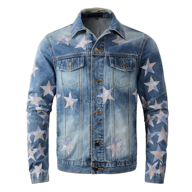 Rts For Drop shipping 451 puffer jacket men Long Sleeve streetwear Men Denim Jacket for men