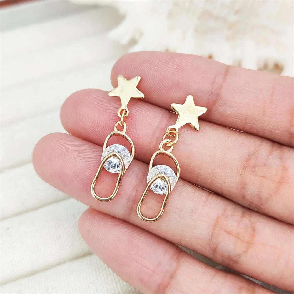 Women's Cute 18K Gold Plated CZ Small Drop Flip-Flop Earrings High-Heeled Shoes Shape Stainless Steel Studs for Gift