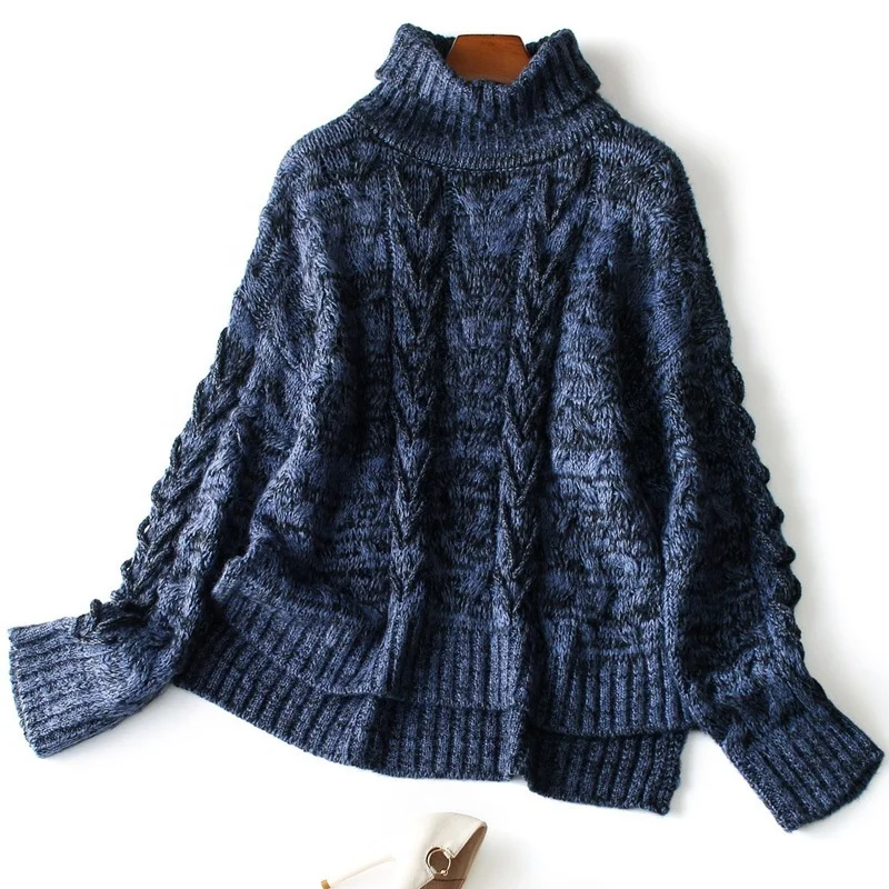 

B62064A Fashion irregular sweater female autumn/winter 2019 turtleneck knit sweater, As picture