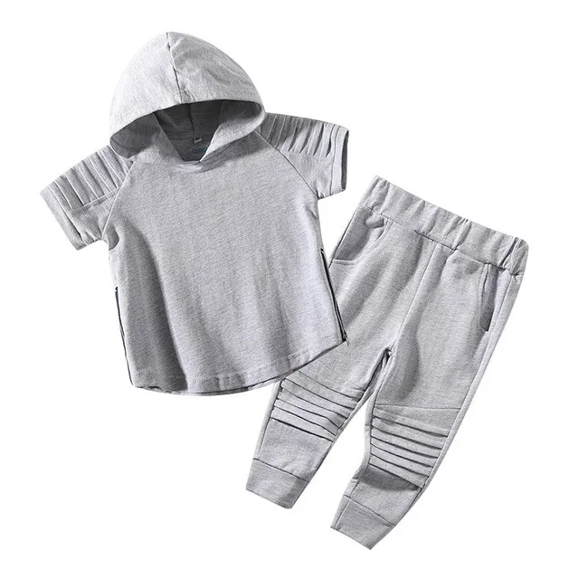 

2021 Spring Summer New Korean cross-border short-sleeved hooded fashion Baby casual sports pants two sets Hoodies