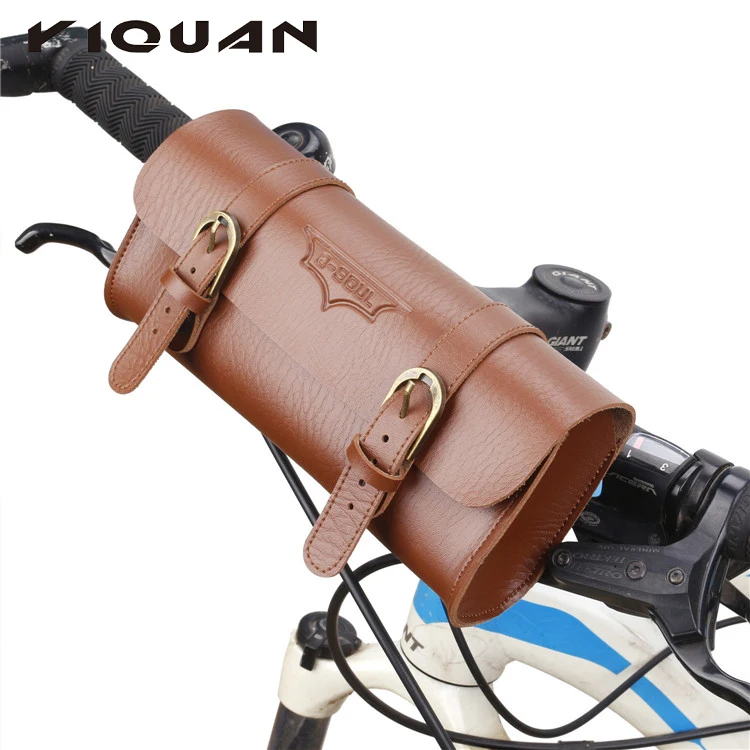 

Cheap Wholesale Vintage Bike Riding Bag,Leather Bike Handlebar Bicycle Bag Front, Black brown