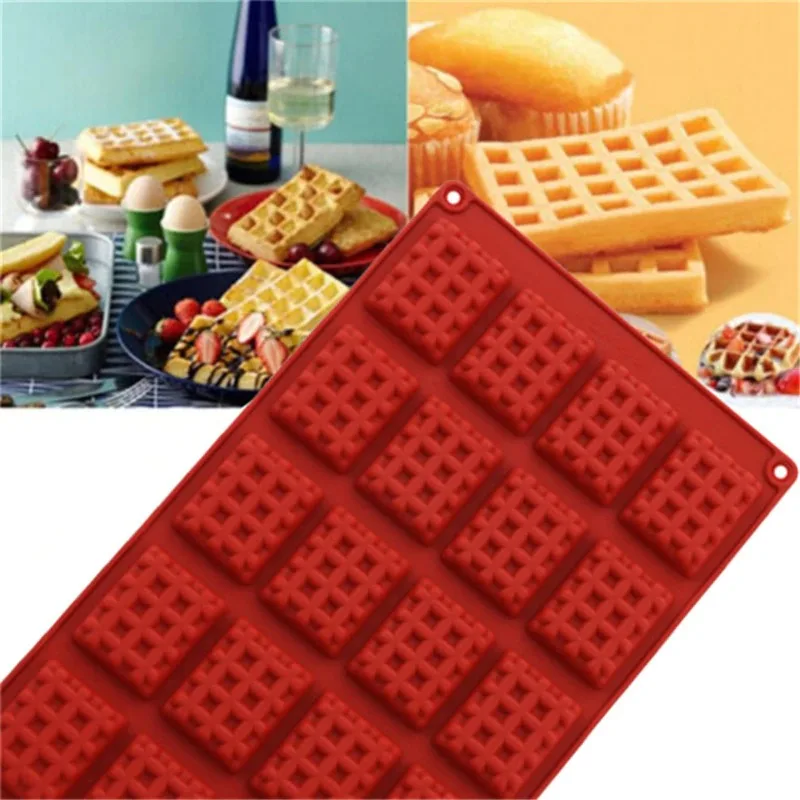 

B1-24 Non-stick Bakeware Tool Cake Cookie Chocolate Baking Mould 20 Cavity Silicone Waffle Mold, Red