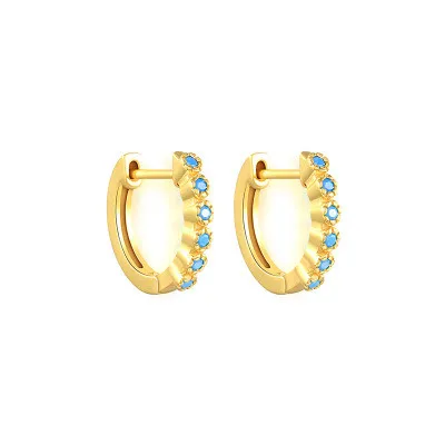 

Simple Design Gold Plated Sterling Silver With Natural Turquoise Cuff Earrings Little Hoop Earrings For Women