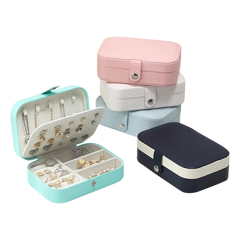 

Wholesale Custom Logo PU Leather Travel Jewellery Box Earring Ring Necklace Jewelry Case Organizer Storage Packaging Gift Boxes