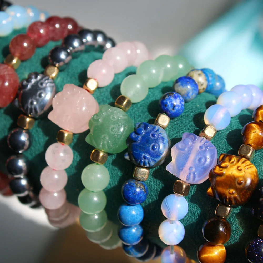 

Bulk Wholesale Multi Natural Gemstone Crystal Kitty Bracelet Spiritual Healing Stone Hello Kitty Crystal Bracelets