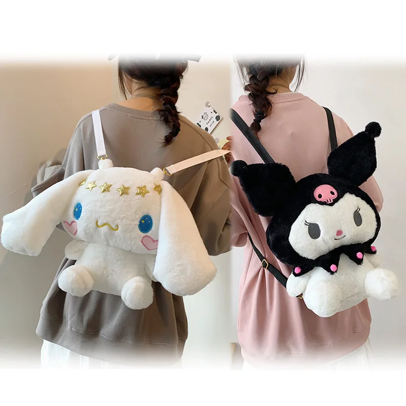 

Kawaii Sanrio Plush Cartoons Anime Melody Kuromi Cinnamoroll Shoulder Bag Backpack Plushie Stuffed Toy Schoolbag Kids Doll