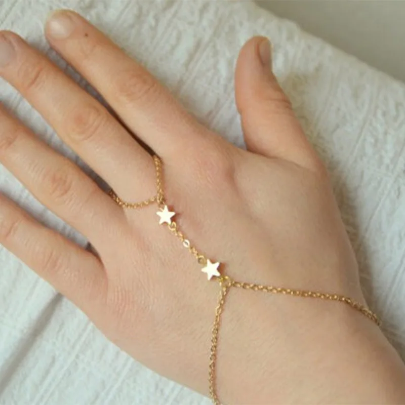 

Fashion Alloy Chain Woman Finger Charm Bracelet Simple Alloy Five-pointed Ring Star Bracelet Jewelry