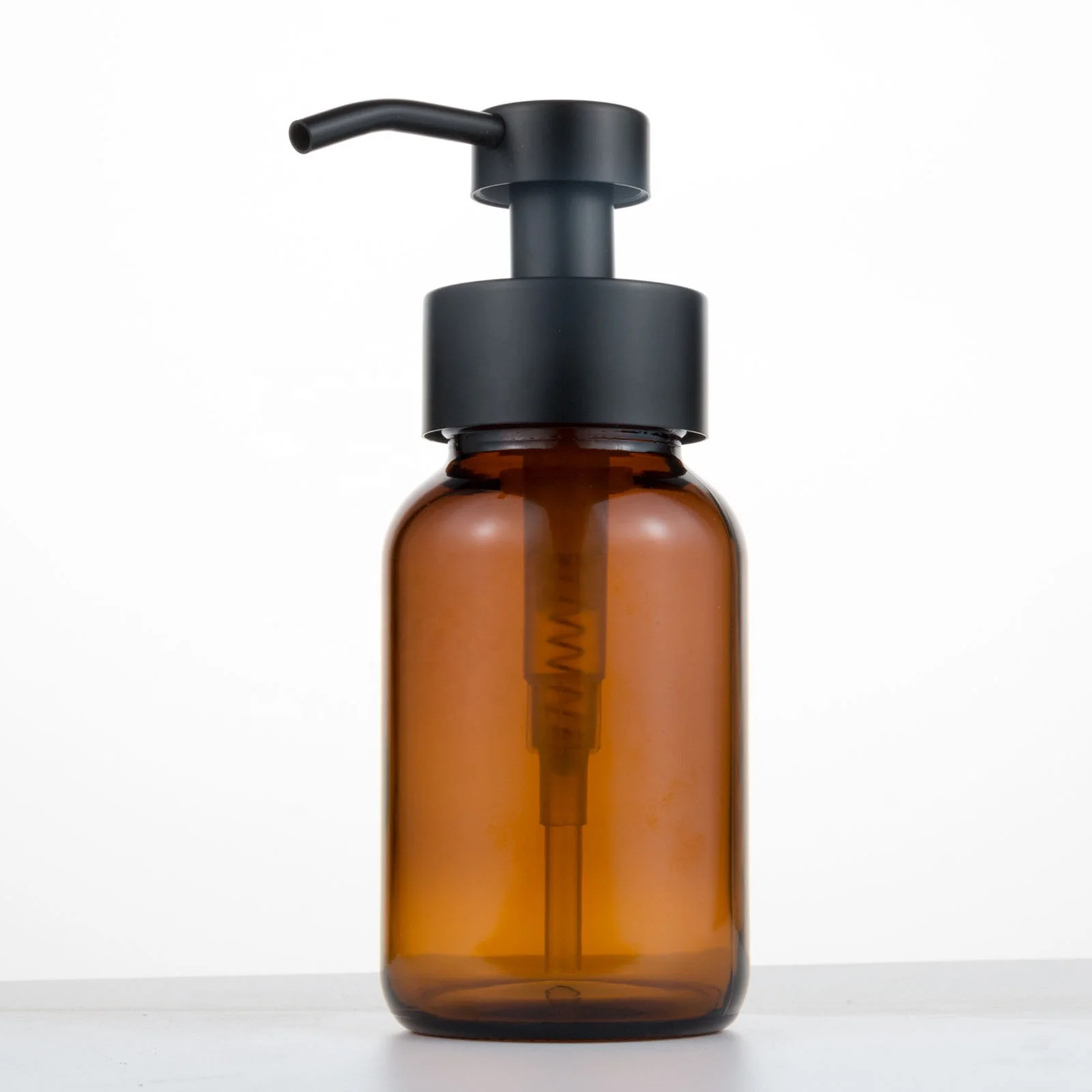 Hot Sale 250Ml  Amber Glass Bottle Pump Liquid Soap Airless Amber Glass Pump Bottle With Amber Black Pump