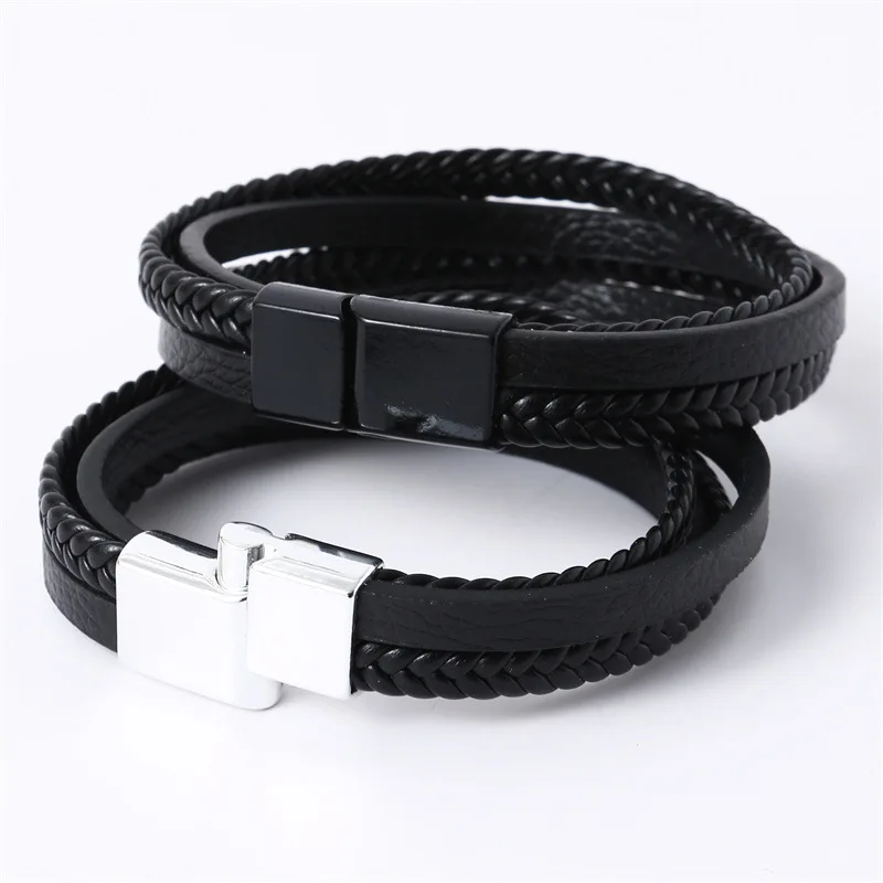 

Wholesale Handmade Multilayer Braided Bracelet Men Leather Rope Magnetic Handmade Bracelet For Men