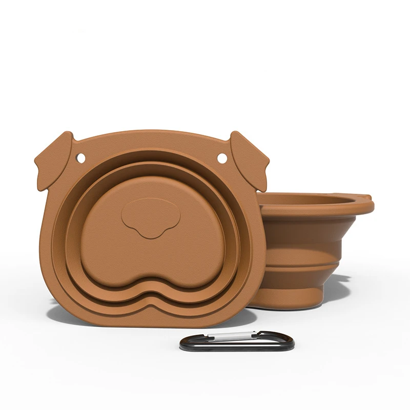 

Fast Shipping New Dog Head Shape Folding Collapsible Outdoor Travel Silicone Pet Bowl, As photo